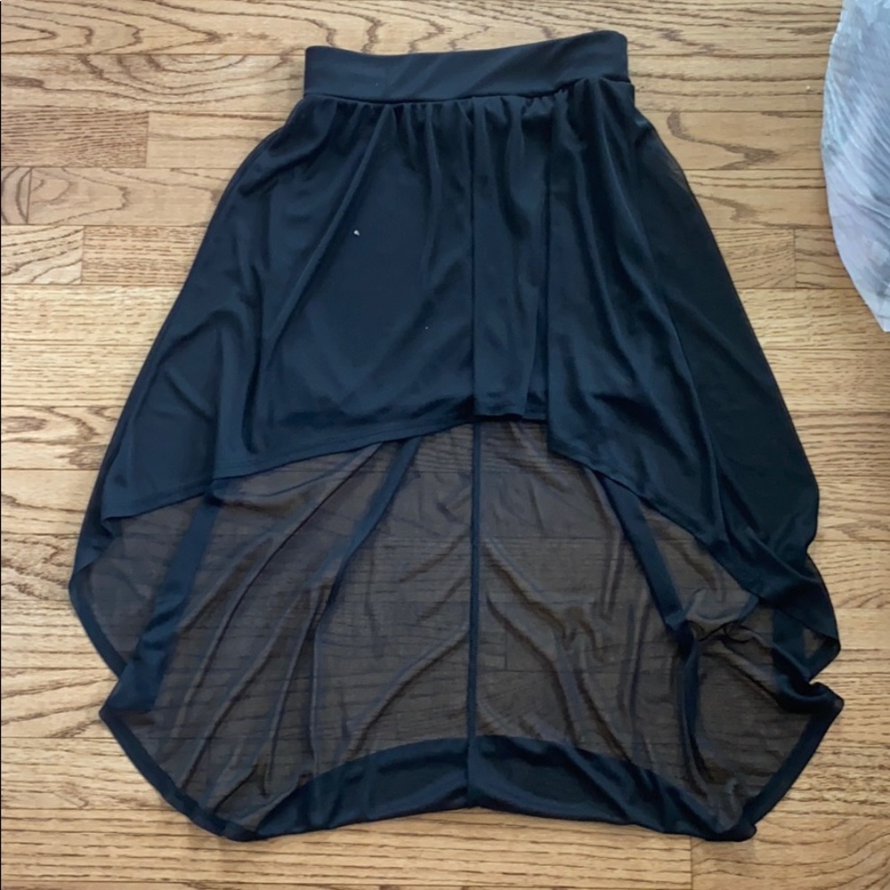 black mini skirt with sheer covering